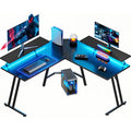 L-Shaped Gaming Desk with LED Lights and Monitor Stand, Corner Computer Desk with Carbon Fiber Surface, PC Table Easy Assembly for Home Office, Gaming & Streaming