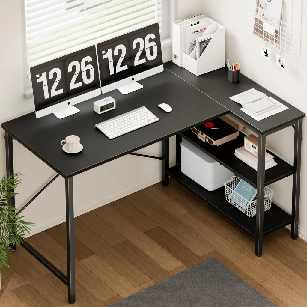 JHK L Shaped Desk 47 Inch Computer Desk Gaming Furniture Corner Desks Home Office PC Table with Reversible Storage Shelves