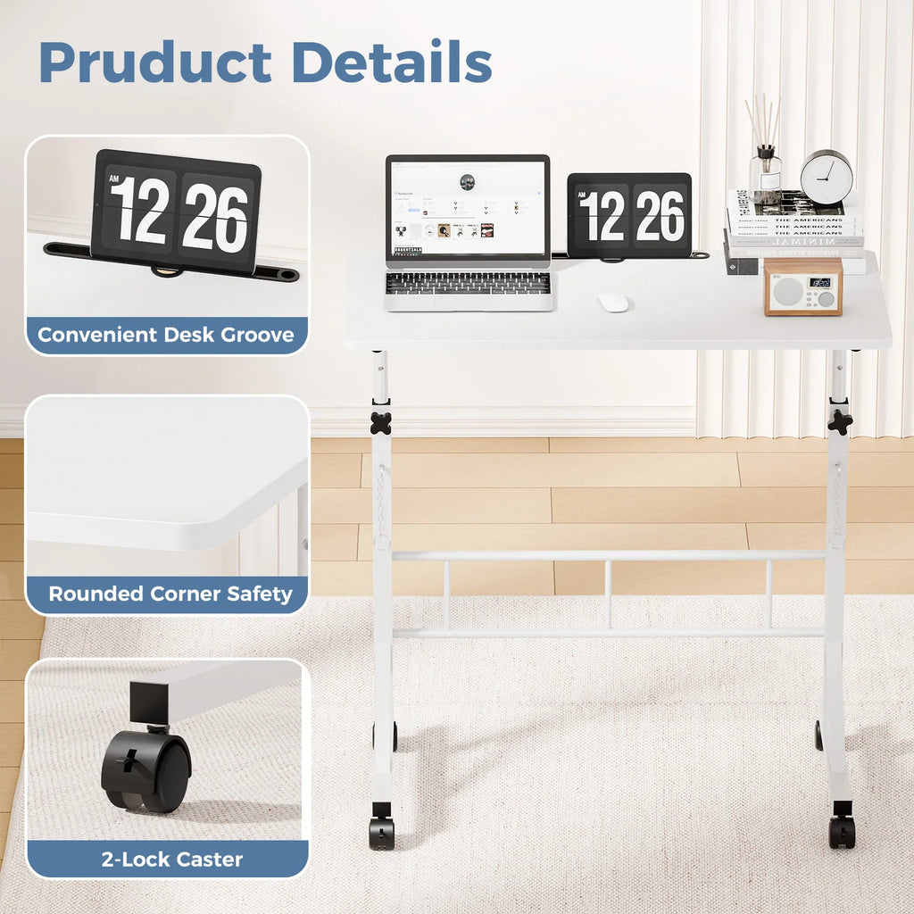 JHK 31.5" Adjustable Height Mobile Desk with Locking Wheels Pin-Lock Portable Computer Desk Laptop Workstation for Walking Pad Active Home Office